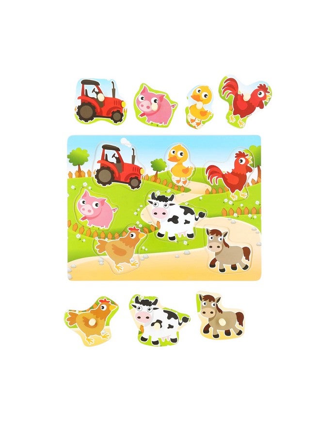 Wooden Puzzles Farm Chunky Baby Puzzles Peg Board, Full Color Pictures For Preschool Educational Jigsaw Puzzles, 7Pieces - Image 4