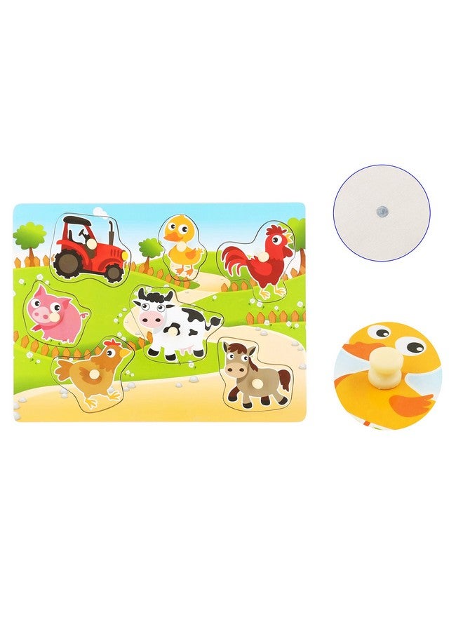 Wooden Puzzles Farm Chunky Baby Puzzles Peg Board, Full Color Pictures For Preschool Educational Jigsaw Puzzles, 7Pieces - Image 5