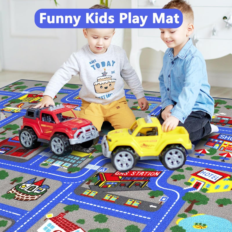 Capslpad Kids Rug Educational Play Rug 6.6' x 5' Traffic Road Kids Play Car Mat Large Learning Play Game Area Rug Kids Carpet for Playroom Living Room Nursery Room Decor, Blue - Image 3