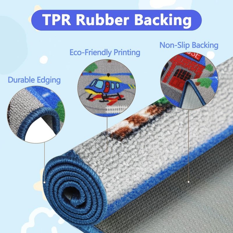 Capslpad Kids Rug Educational Play Rug 6.6' x 5' Traffic Road Kids Play Car Mat Large Learning Play Game Area Rug Kids Carpet for Playroom Living Room Nursery Room Decor, Blue - Image 4