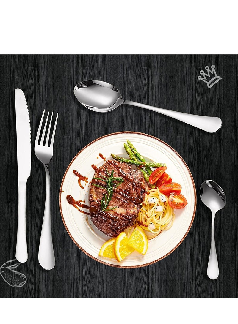MIXDE 24 Piece Silverware Flatware Set With Stand,Stainless Steel Utensils Service set for 6,Mirror Polished Cutlery Set,Dishwasher Safe Knife Fork Spoon Tableware set,Silver  - Image 5