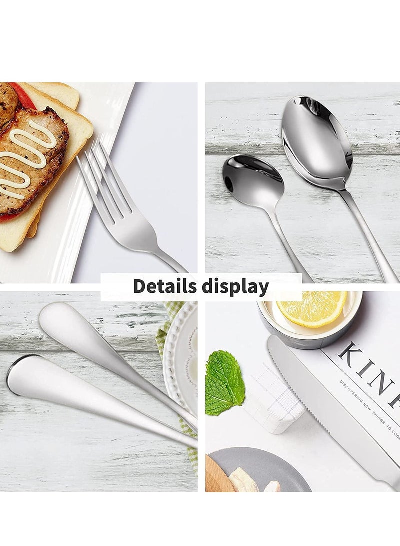 MIXDE 24 Piece Silverware Flatware Set With Stand,Stainless Steel Utensils Service set for 6,Mirror Polished Cutlery Set,Dishwasher Safe Knife Fork Spoon Tableware set,Silver  - Image 2
