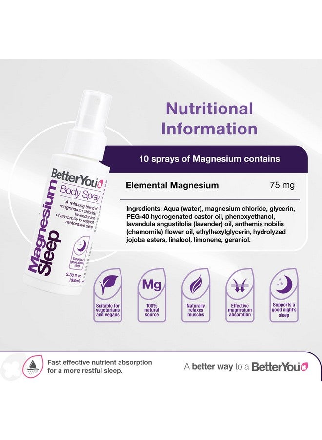 BetterYou BetterYou Magnesium Sleep Body Spray - Relaxing Topical Magnesium and Essential Oil Spray - Lavender and Chamomile - Promotes Better Sleep - 3.38 oz - Image 2