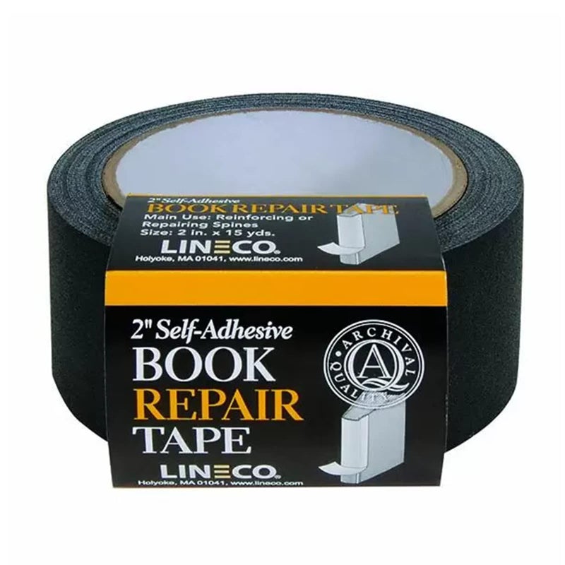 Lineco, Self-Adhesive Book Repair Tape for Spine, Pamphlets, Paper Pages, Non-yellowing, Strong, Neutral pH, 2 Inch Wide, Black - Image 1