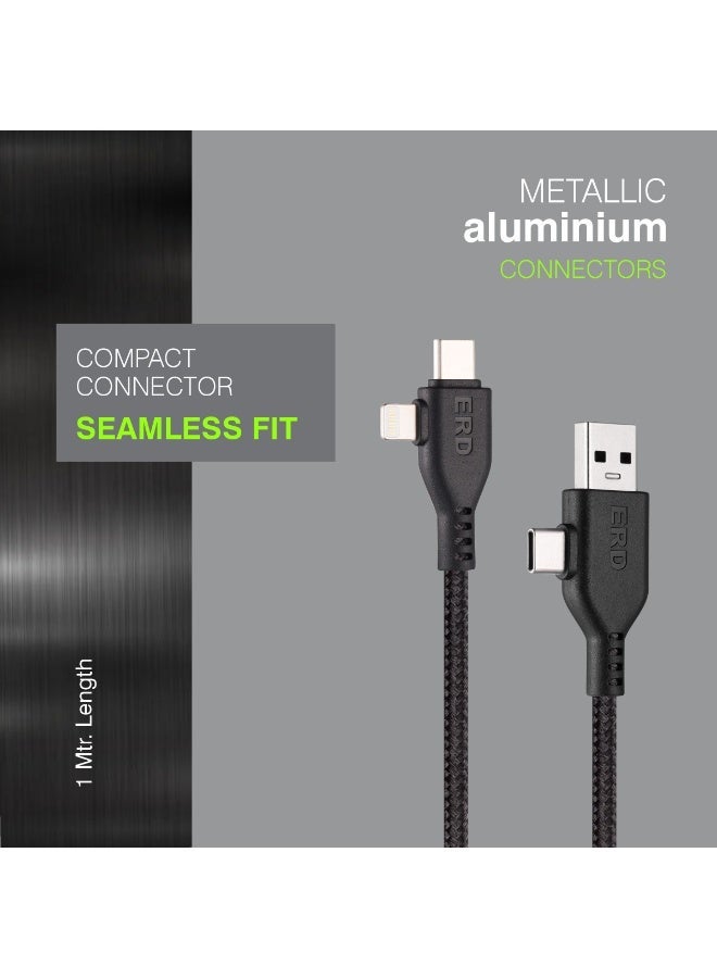 ERD كابل الشحن السريع ERD 4 في 1 | USB-A إلى Type-C | USB-A إلى Lightning | USB-C إلى Type-C و USB-C إلى Lightning | شحن ونقل بيانات عالي السرعة بقدرة 90 واط | كابل متين وخفيف الوزن بطول متر واحد | عمر افتراضي يصل إلى 15000 انحناءة | للهواتف الذكية والأجهزة اللوحية وغيرها - Image 4