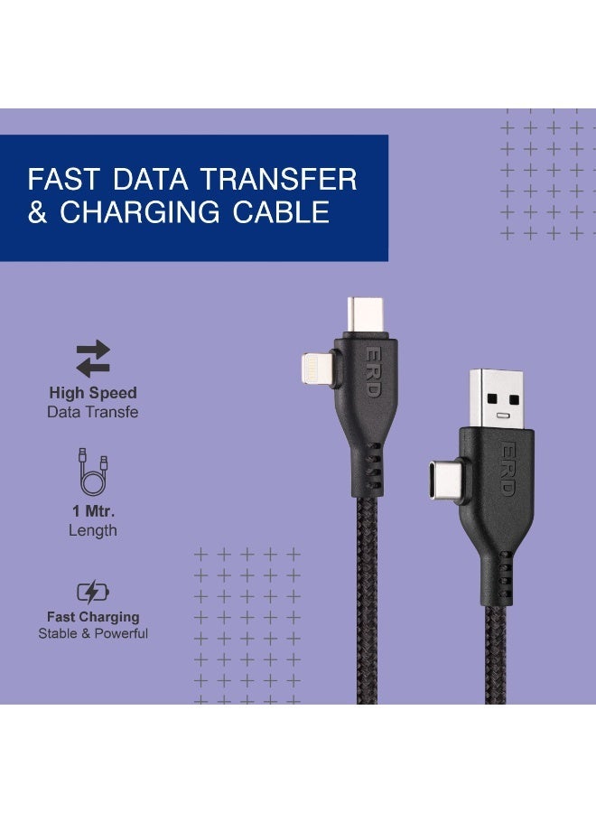 ERD كابل الشحن السريع ERD 4 في 1 | USB-A إلى Type-C | USB-A إلى Lightning | USB-C إلى Type-C و USB-C إلى Lightning | شحن ونقل بيانات عالي السرعة بقدرة 90 واط | كابل متين وخفيف الوزن بطول متر واحد | عمر افتراضي يصل إلى 15000 انحناءة | للهواتف الذكية والأجهزة اللوحية وغيرها - Image 3