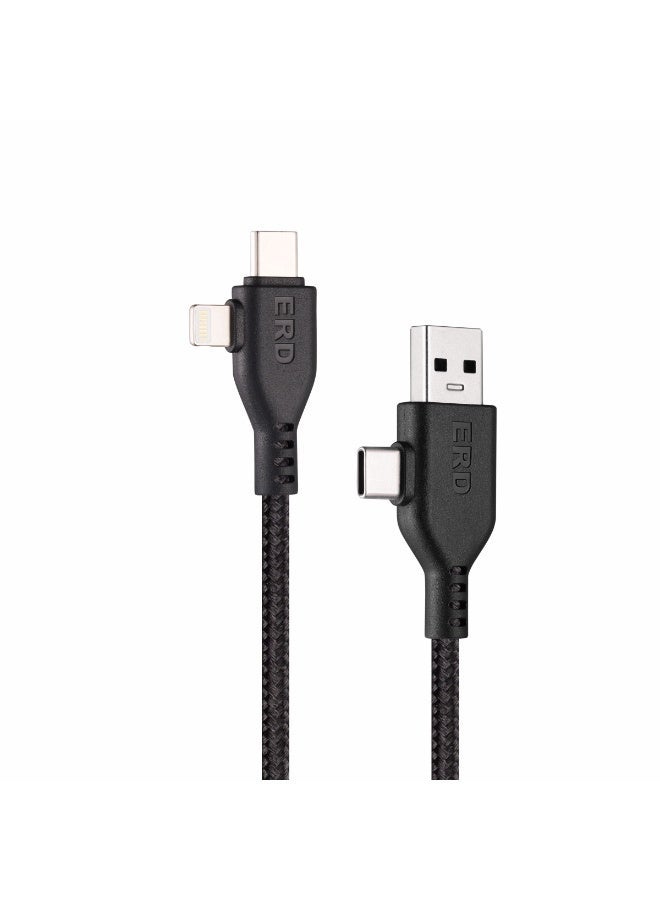 ERD كابل الشحن السريع ERD 4 في 1 | USB-A إلى Type-C | USB-A إلى Lightning | USB-C إلى Type-C و USB-C إلى Lightning | شحن ونقل بيانات عالي السرعة بقدرة 90 واط | كابل متين وخفيف الوزن بطول متر واحد | عمر افتراضي يصل إلى 15000 انحناءة | للهواتف الذكية والأجهزة اللوحية وغيرها - Image 2