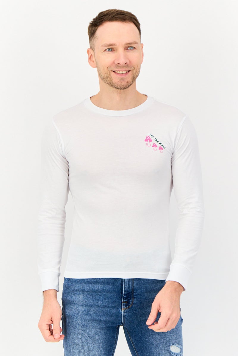 VANS سويت شيرت رجالي بأكمام طويلة وطباعة جرافيك على شكل طاقم، أبيض - Image 1