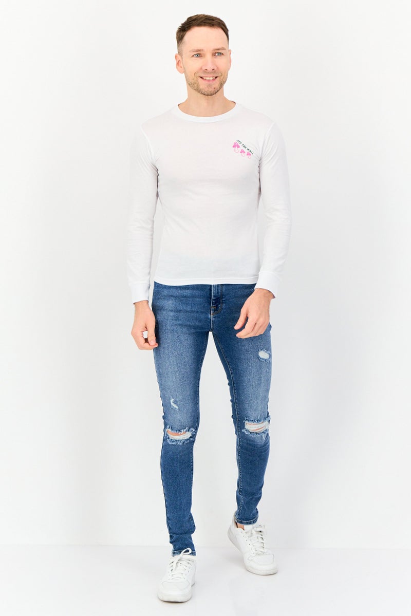 VANS سويت شيرت رجالي بأكمام طويلة وطباعة جرافيك على شكل طاقم، أبيض - Image 4