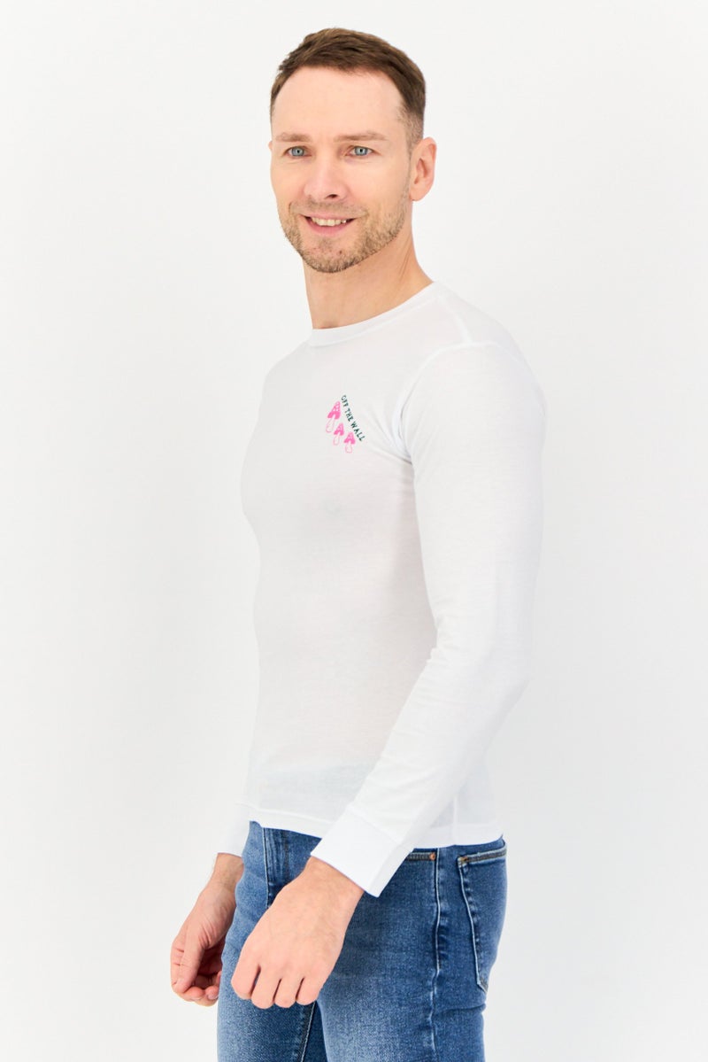 VANS سويت شيرت رجالي بأكمام طويلة وطباعة جرافيك على شكل طاقم، أبيض - Image 2