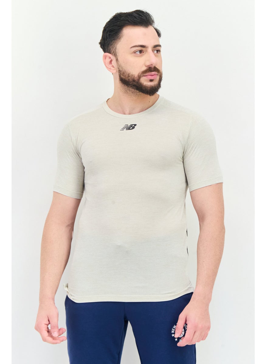New Balance Men Athletic Fit Short Sleeve Running T-Shirt, Light Beige  - Image 1