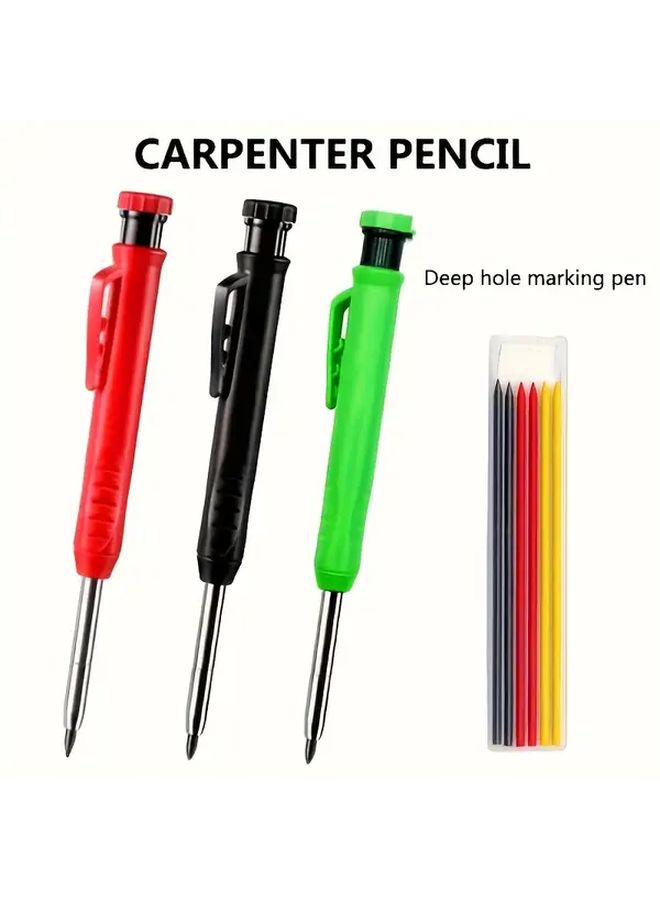 Noon Deep Hole Marker Pencil 2.8mm With Built In Sharpener For Wood Metal Plastic Paper 6 Refills Black Carpentry Pen - Image 1