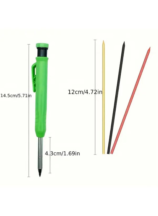 Noon Deep Hole Marker Pencil 2.8mm With Built In Sharpener For Wood Metal Plastic Paper 6 Refills Black Carpentry Pen - Image 3
