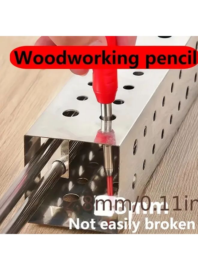 Noon Deep Hole Marker Pencil 2.8mm With Built In Sharpener For Wood Metal Plastic Paper 6 Refills Black Carpentry Pen - Image 4