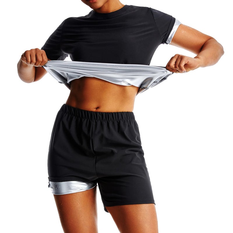 Bluejw Sauna Sweat Suit Waist Trainer Shorts Women, Body Shaper Workout Thigh Trimmers, Weight Loss - Image 1