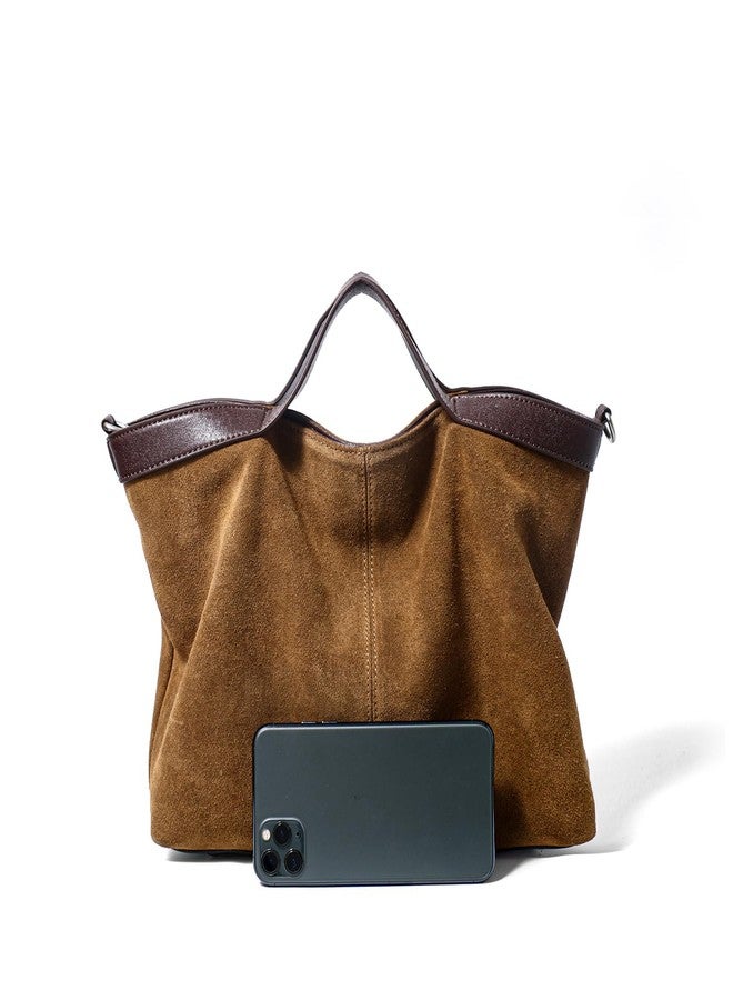 Dreubea Womens Suede Leather Shoulder Handbag Top-handle Crossbody Purse Brown - Image 3
