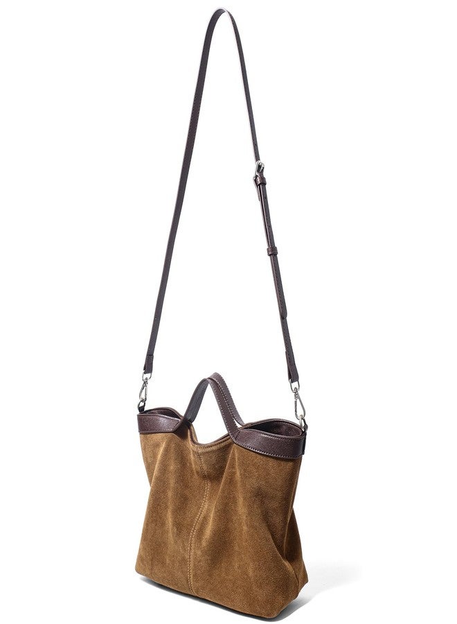 Dreubea Womens Suede Leather Shoulder Handbag Top-handle Crossbody Purse Brown - Image 5