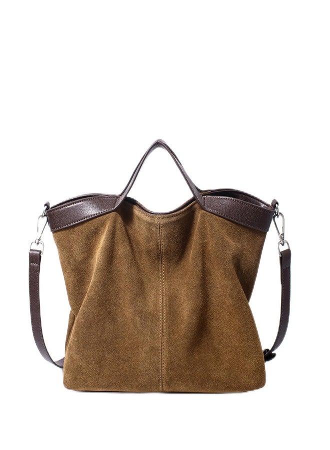 Dreubea Womens Suede Leather Shoulder Handbag Top-handle Crossbody Purse Brown - Image 1