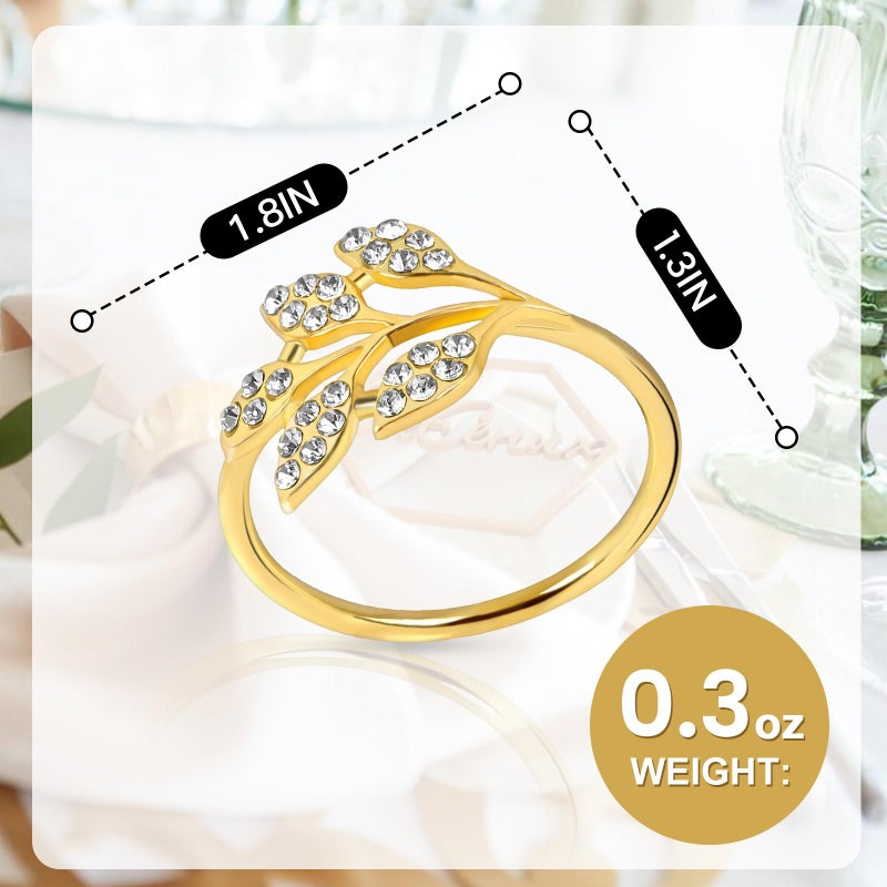 10Pcs Gold Alloy Leaf Napkin Rings with White Rhinestones - Image 5
