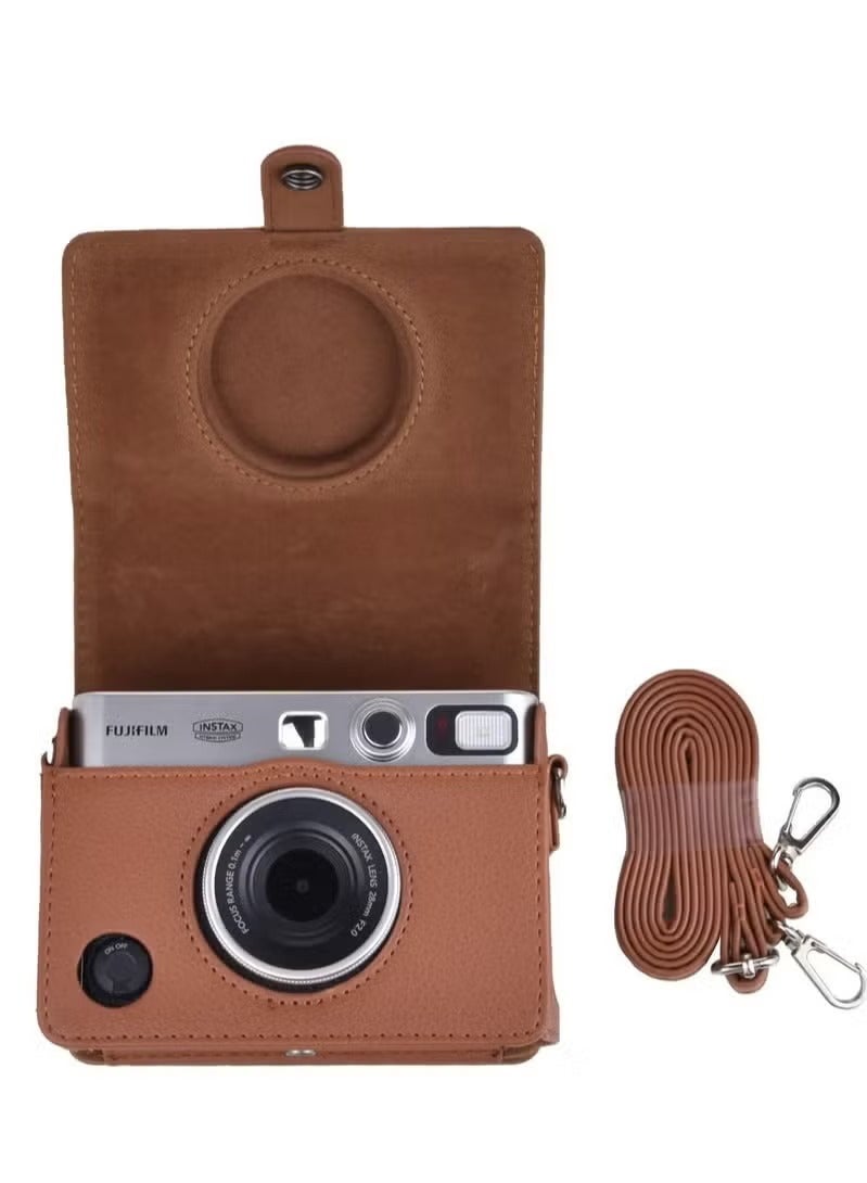 Protective Case for Fujifilm Mini EVO Camera, Camera Compatible, with Brown Lychee Texture Horizontal Adjustable Strap - Image 1