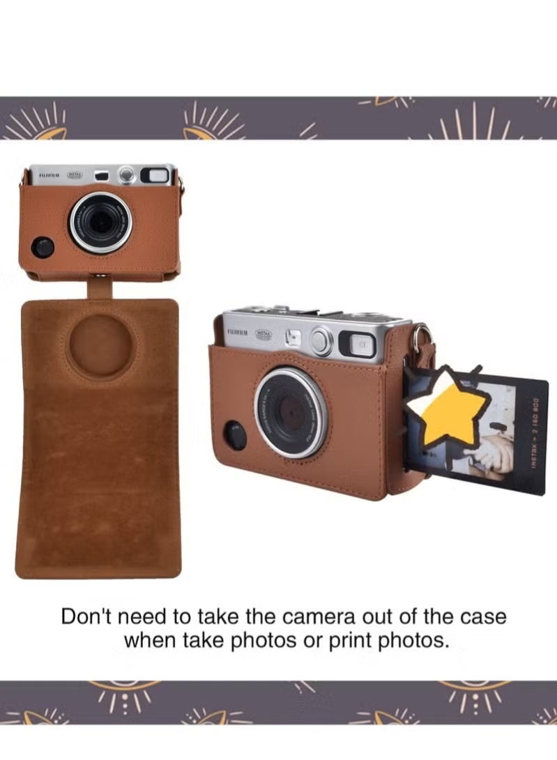 Protective Case for Fujifilm Mini EVO Camera, Camera Compatible, with Brown Lychee Texture Horizontal Adjustable Strap - Image 5