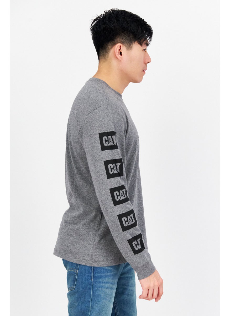 CAT - Men Crew Neck Long Sleeve Graphic Print T-Shirts, Grey Combo - Image 1