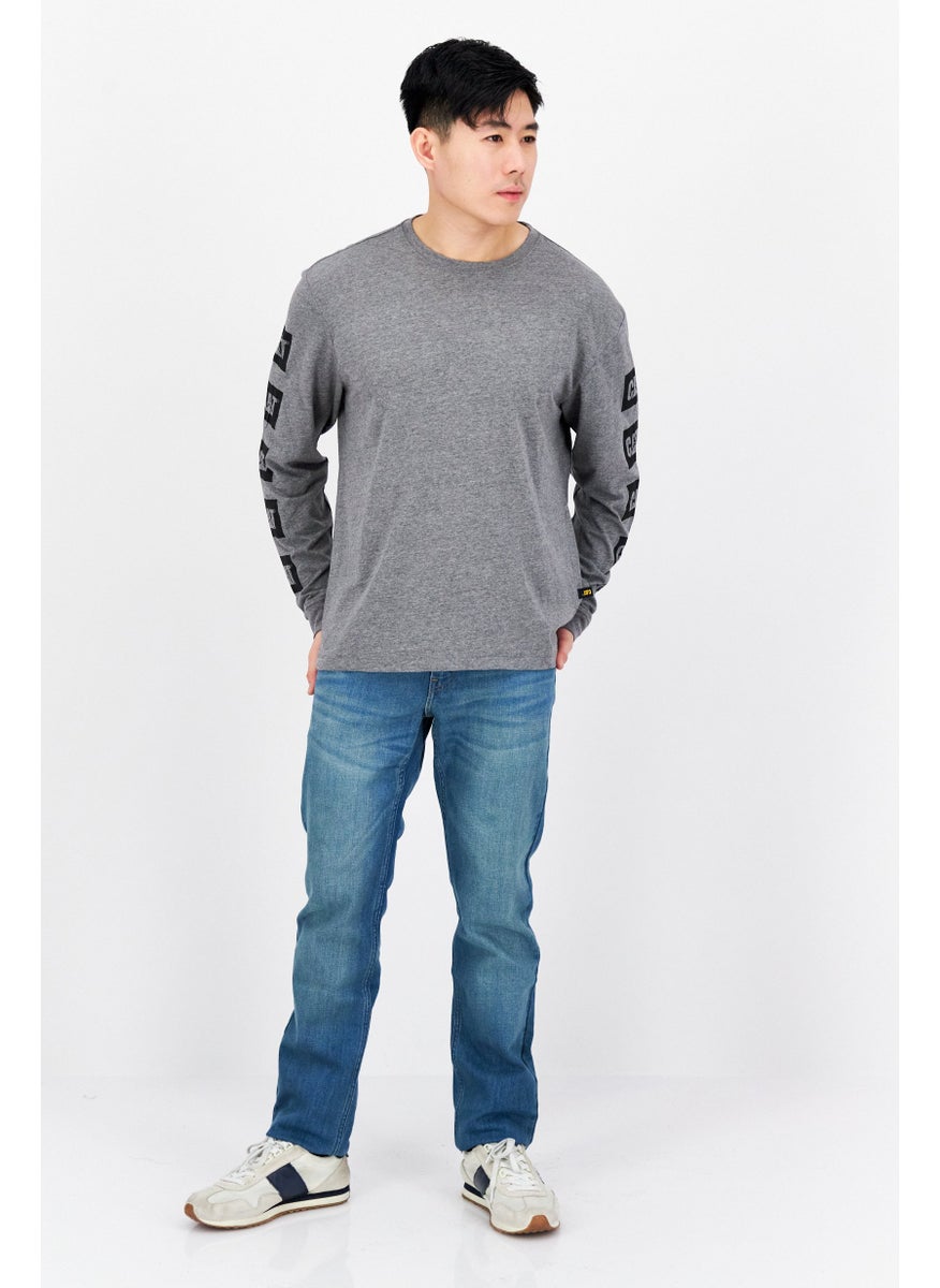 CAT - Men Crew Neck Long Sleeve Graphic Print T-Shirts, Grey Combo - Image 1