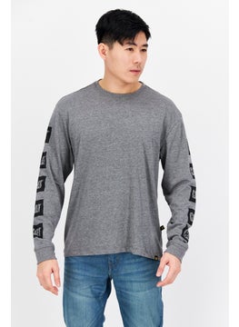 Men Crew Neck Long Sleeve Graphic Print T-Shirts, Grey Combo