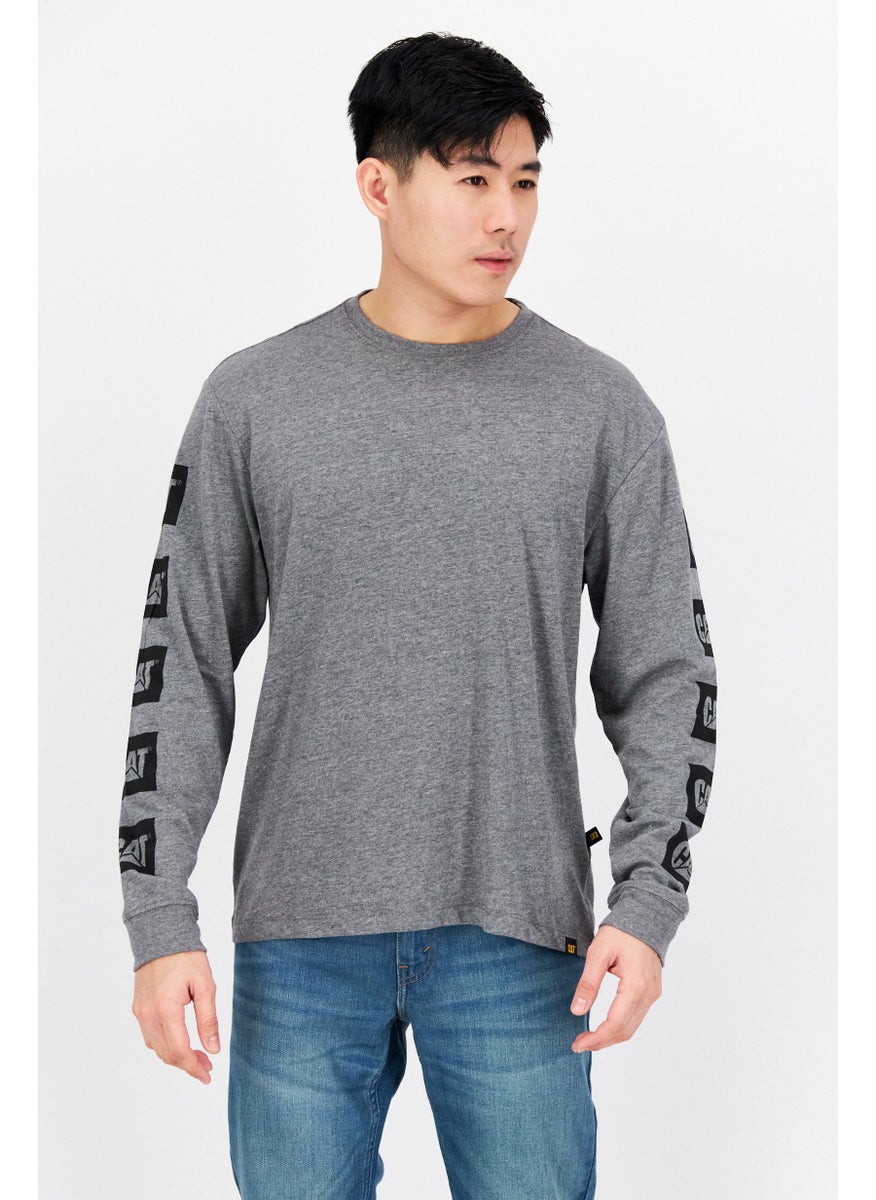 CAT - Men Crew Neck Long Sleeve Graphic Print T-Shirts, Grey Combo - Image 1
