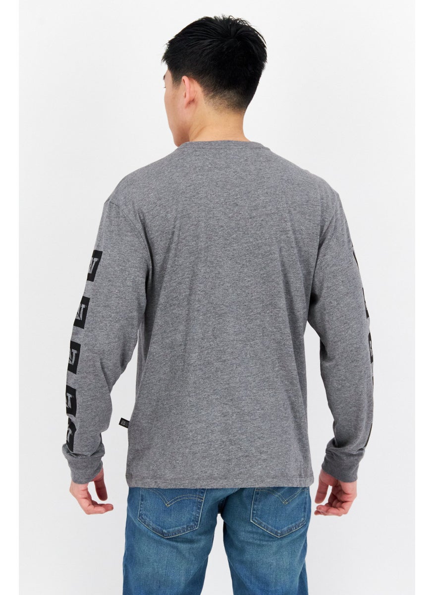 CAT - Men Crew Neck Long Sleeve Graphic Print T-Shirts, Grey Combo - Image 1