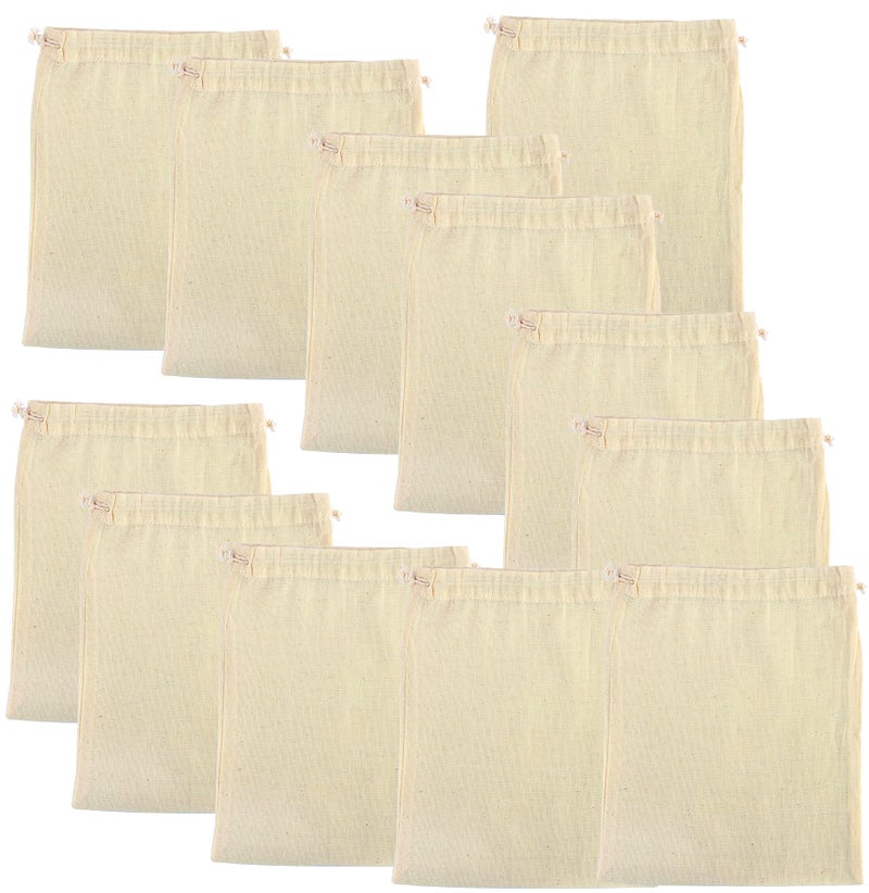 Oreayu 12 Pcs Cotton Drawstring Potli Cloth Bags,Reusable Bags For Kitchen, Non Plastic Packing Use, Masala Potli, Spice Bag.Size 7 X 5 Inches - White - Image 3