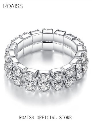 4 PCS Rhinestone Choker Bracelet Ring Earrings Studs Set Double Row Round Diamond Collar Necklace Bridal Evening Dress Accessories for Women Simple and Elegant Jewelry Set for Parties and Evening Banquets Silver - view 5