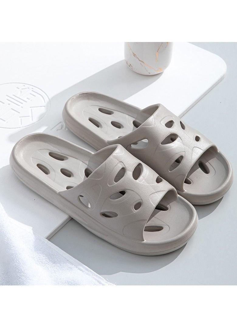 Loquat Solid Color Hollowed Out Casual Slippers Bathroom Indoor Outdoor Non Slip Open Toe Slippers Grey 