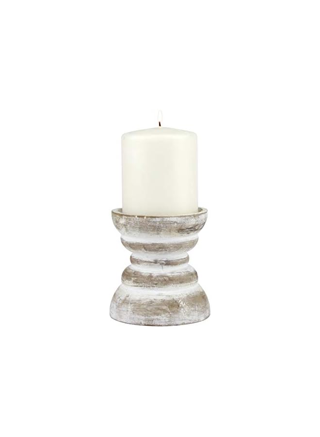 The Bros Antique White Wooden Pillar Candle Holder, Vintage Seaside Pillar Stand for Dining Table Centerpiece, Coffee Table, Mantel, Or Any Table Top, Small - Image 2