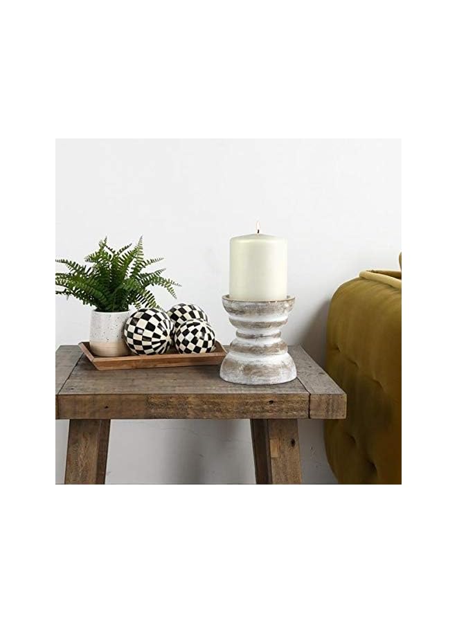 The Bros Antique White Wooden Pillar Candle Holder, Vintage Seaside Pillar Stand for Dining Table Centerpiece, Coffee Table, Mantel, Or Any Table Top, Small - Image 5