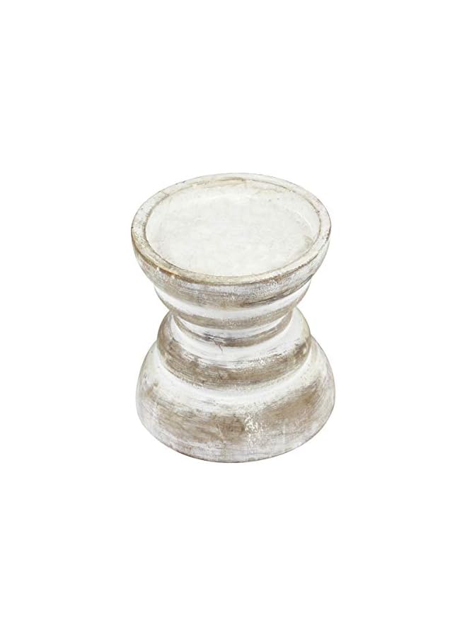 The Bros Antique White Wooden Pillar Candle Holder, Vintage Seaside Pillar Stand for Dining Table Centerpiece, Coffee Table, Mantel, Or Any Table Top, Small - Image 3
