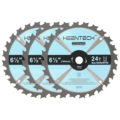 KEENTECH 6-1/2" Dia. by 5/8" Bore Woodworking Circular Saw Blade 24T 3-Pack, Tungsten Carbide Tipped, ATAF Grind - Image 1