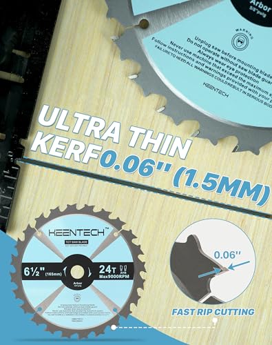 KEENTECH 6-1/2" Dia. by 5/8" Bore Woodworking Circular Saw Blade 24T 3-Pack, Tungsten Carbide Tipped, ATAF Grind - Image 3