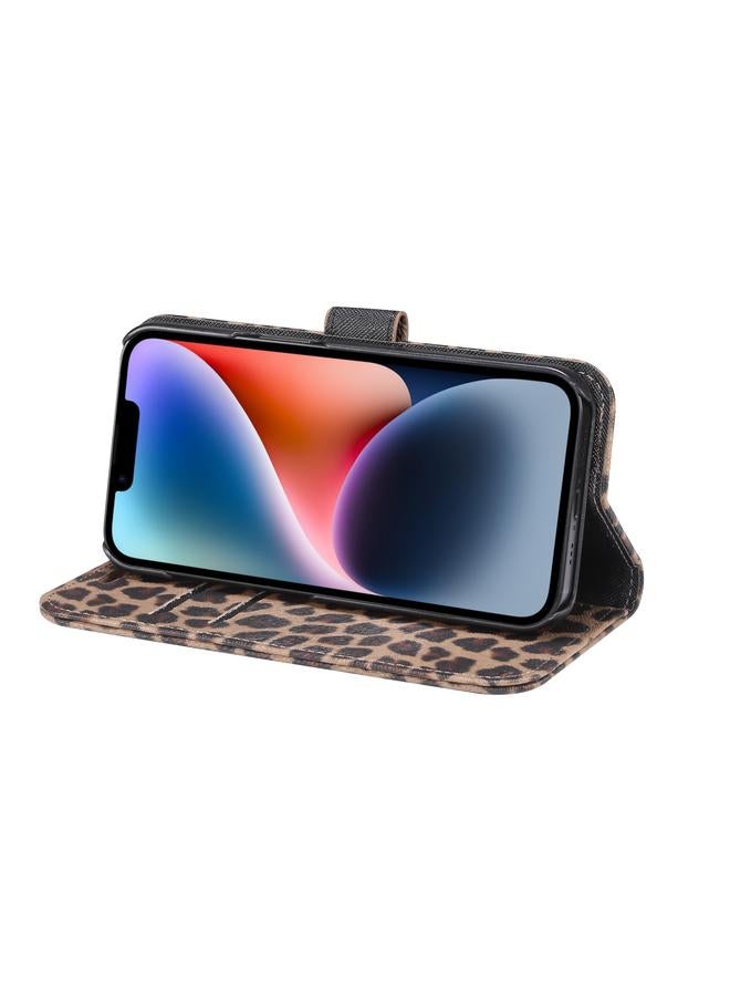 اس-توب جراب هاتف iPhone 15 بنمط جلد النمر مع غطاء جلدي أفقي قابل للطي - Image 5
