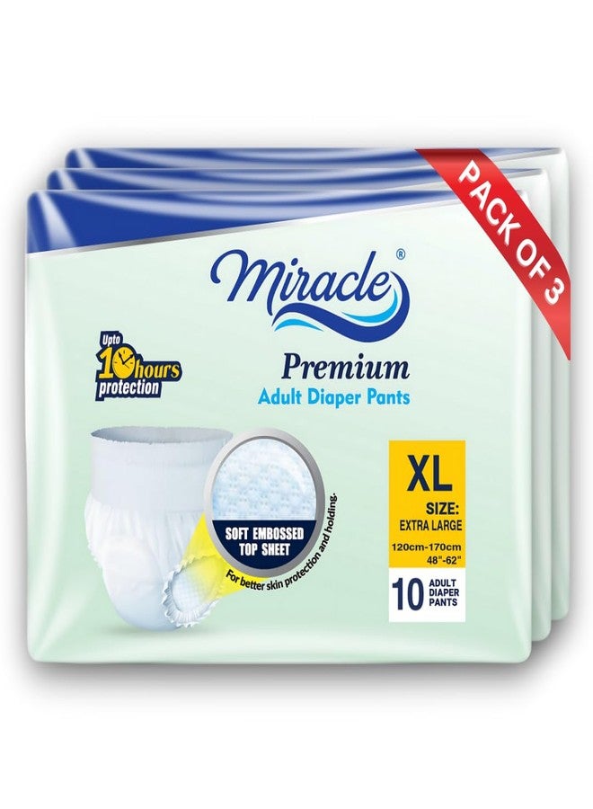 MIRACLE Premium Pants Style with Upto 10 hours Protection | Unisex | Waist Size (48-62 Inches) Adult Diaper - XL (30 Pieces) - Image 1