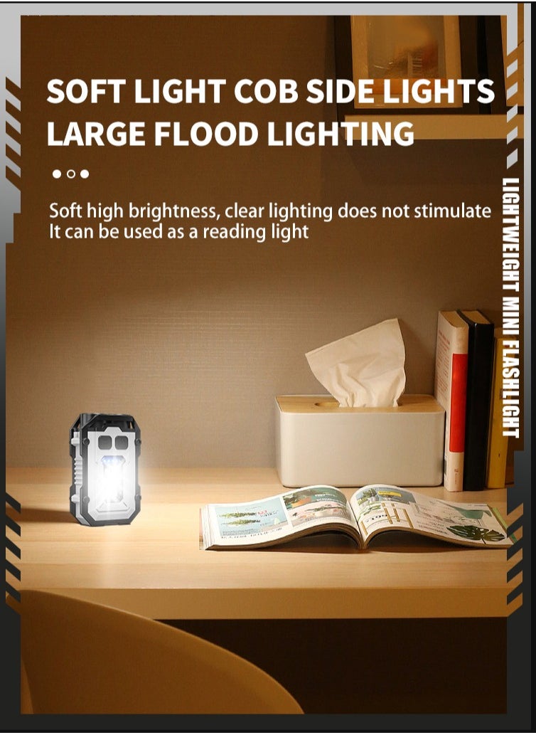 Super Bright Powerful Pocket Torch, Light LED, Multifunctional Linterna Magnetic, COB LED EDC, Mini Keychain Flashlight Rechargeable(White)