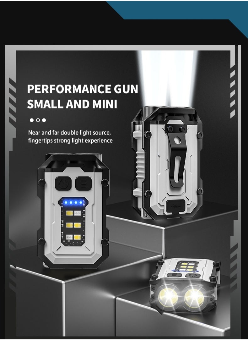 Super Bright Powerful Pocket Torch, Light LED, Multifunctional Linterna Magnetic, COB LED EDC, Mini Keychain Flashlight Rechargeable(White)