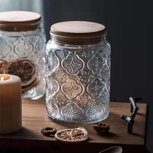 ANSQU Vintage Glass Jars Set Canister Airtight Storage Jar Container with Bamboo Wooden Lids for Kitchen Counter, Pantry, Coffee, Tea, Sugar, Cute Jar, 2 Pack 23.7 FL OZ (Begonia & Sunflower) - Image 5