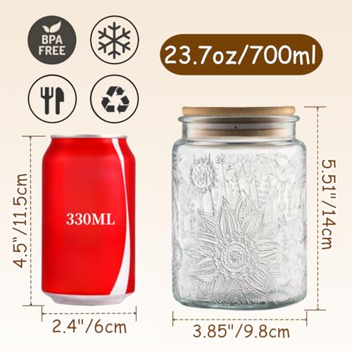 ANSQU Vintage Glass Jars Set Canister Airtight Storage Jar Container with Bamboo Wooden Lids for Kitchen Counter, Pantry, Coffee, Tea, Sugar, Cute Jar, 2 Pack 23.7 FL OZ (Begonia & Sunflower) - Image 2
