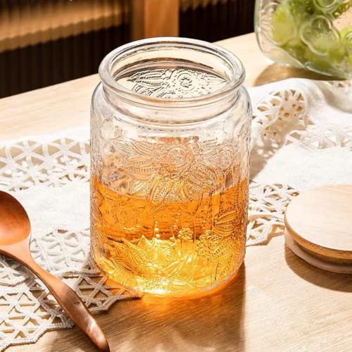 ANSQU Vintage Glass Jars Set Canister Airtight Storage Jar Container with Bamboo Wooden Lids for Kitchen Counter, Pantry, Coffee, Tea, Sugar, Cute Jar, 2 Pack 23.7 FL OZ (Begonia & Sunflower) - Image 3