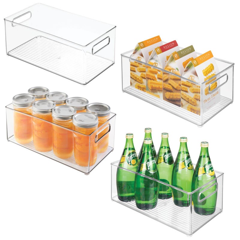 mDesign Deep Plastic Kitchen Storage Organizer Container Bin for Pantry Cabinet Cupboard Shelves Fridge or Freezer Holds Dry Goods Sauces Condiments Drinks Ligne Collection 4 Pack Clear
