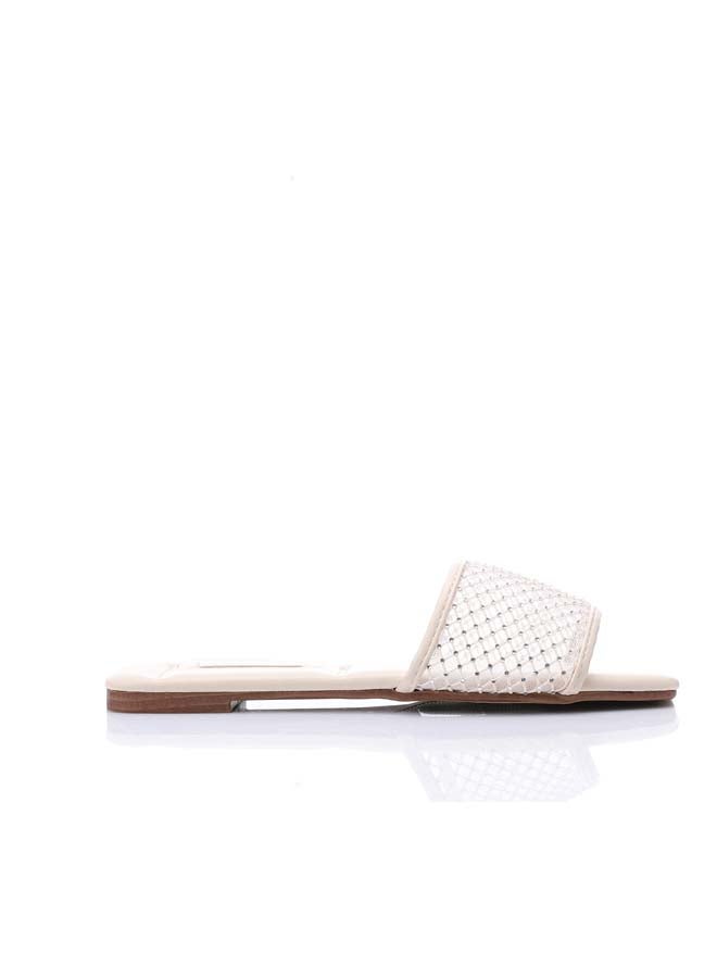 Mesh Strass Wedge Slipper - Light Beige
