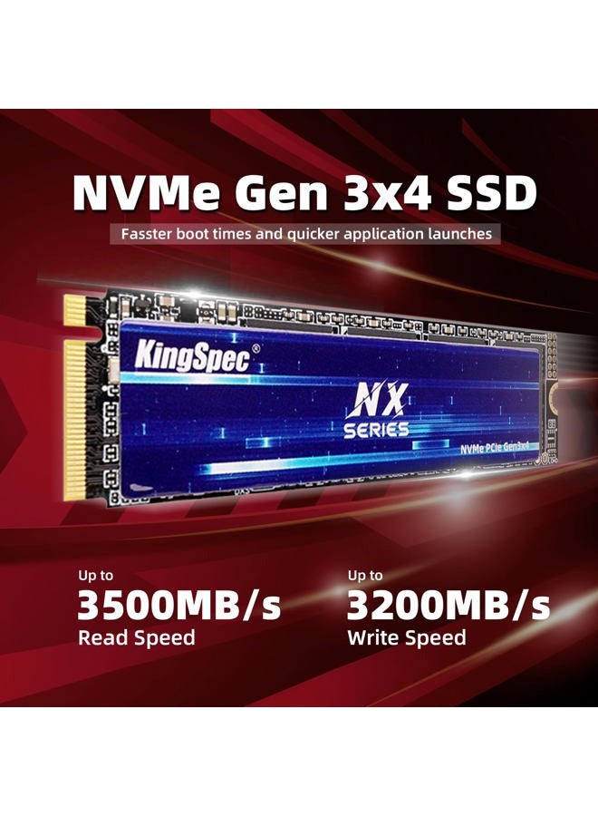 KingSpec NX Series 512GB Gen3x4 NVMe M.2 SSD, Up to 3500MB/s, 3D NAND Flash M2 2280 Internal Solid State Drive, for Desktop and Laptop - Image 2