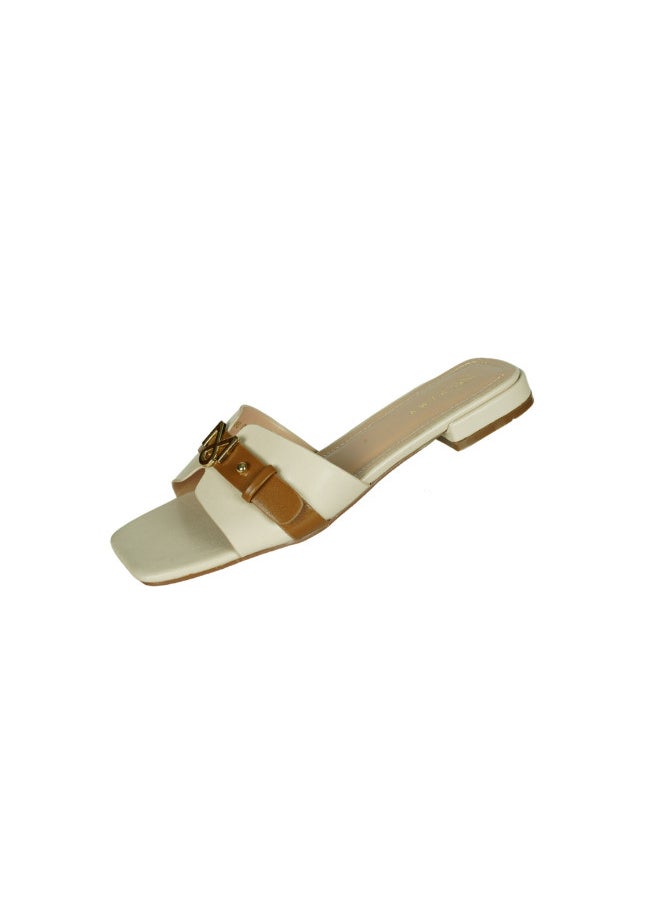 ZAYNA 221-42 Zayna Ladies  Square Toe  Sliders 10G3753-6 Cream  - Image 3