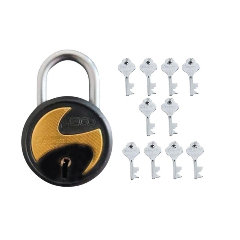 ONEPRO Azco Round Locks Multiple Keys Padlocks 52mm 65mm Steel Levers Double Locking, Strong Hardened Shackle Lock and Key for Home Door Shutter Shop Office Main Gate (10 Keys Sport 65mm Black Pack 1) - Image 1